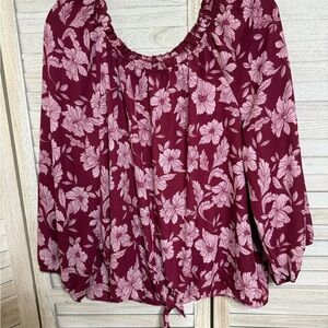 by & by Burgundy Floral Off-Shoulder Tunic